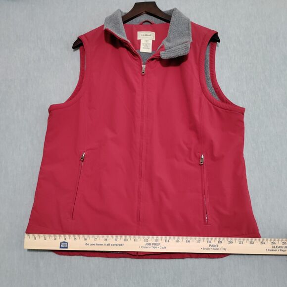 L.L. Bean Womens Large Vest Red Gray Fleece Lined Zip Up Pockets 0 WY09 - Picture 10 of 12